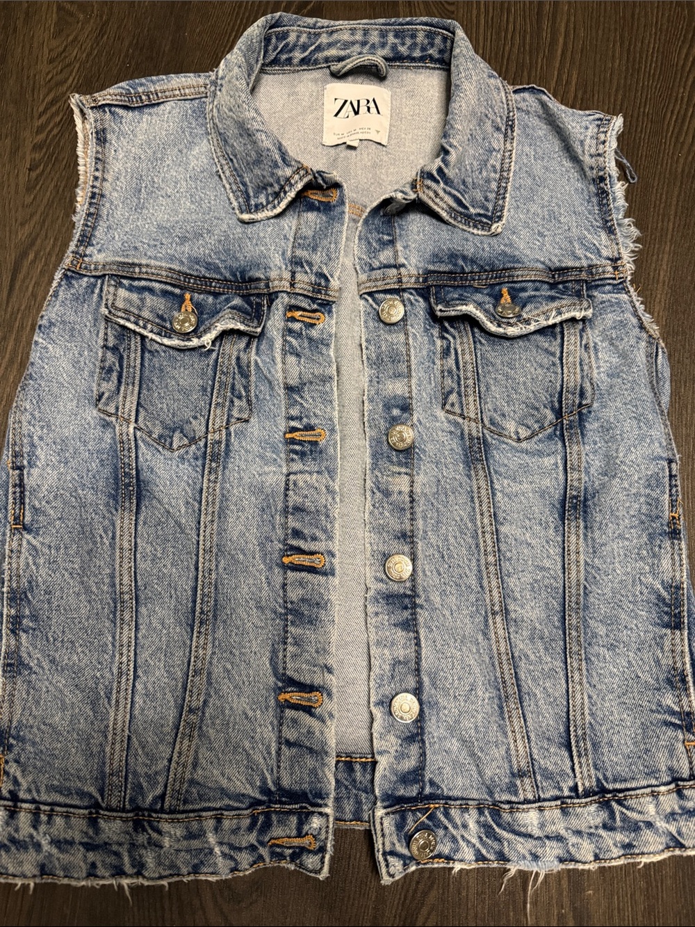 ZARA Light Blue Distressed Denim Vest